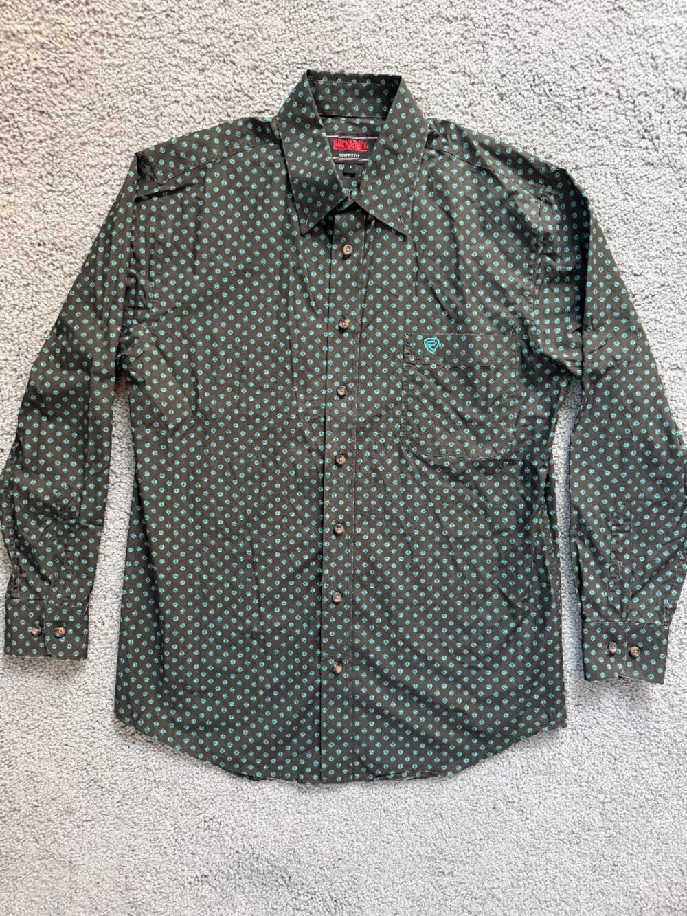 Rock & Roll Denim Men Small Classic Fit Geometric Western Button Shirt Black EUC
